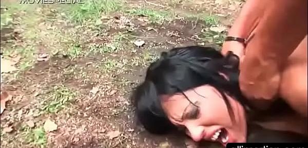  Brunette bitch taking big dildo in ass hole outdoor